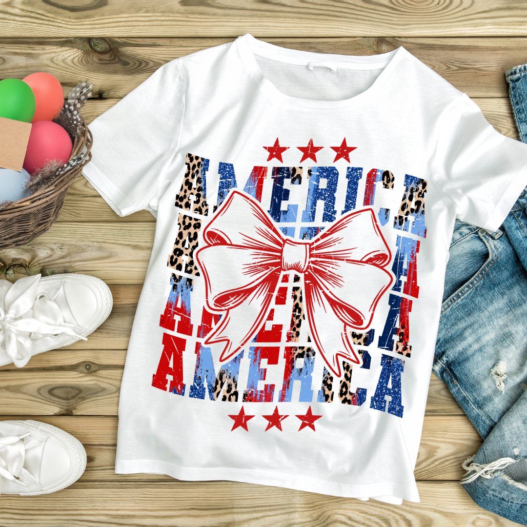 Adult Short Sleeve T-Shirt America Cheetah Bow