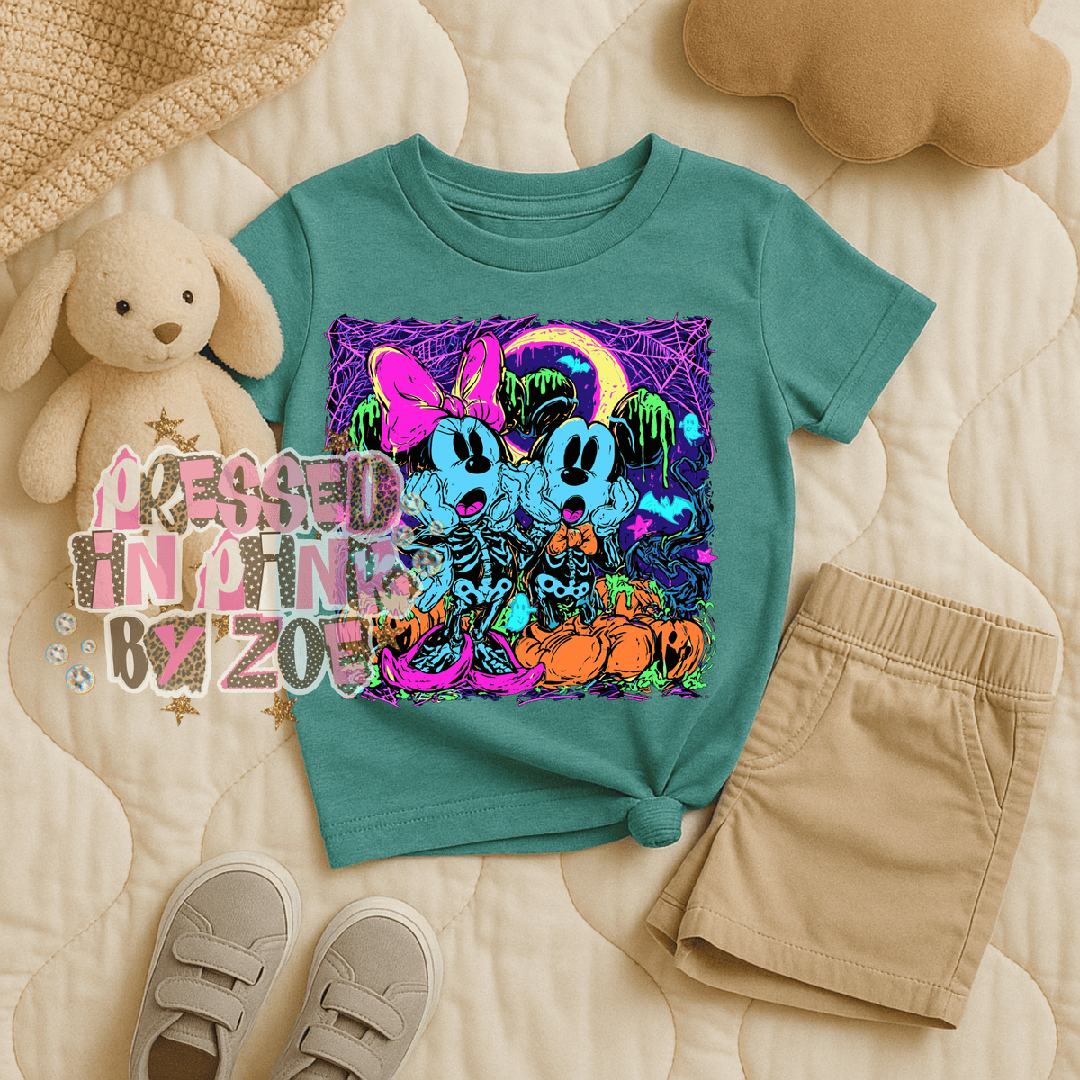 Neon Scared Halloween Mouse Tee