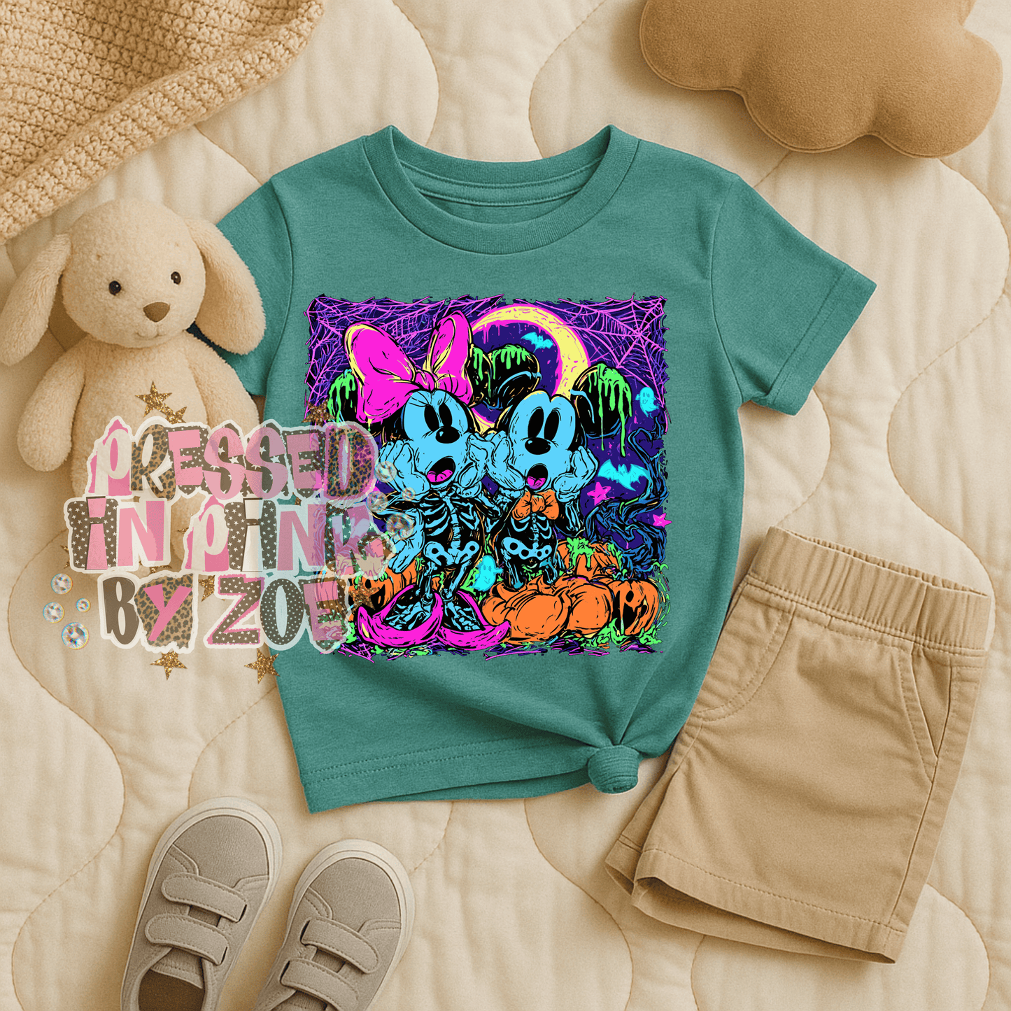 Neon Scared Halloween Mouse Tee