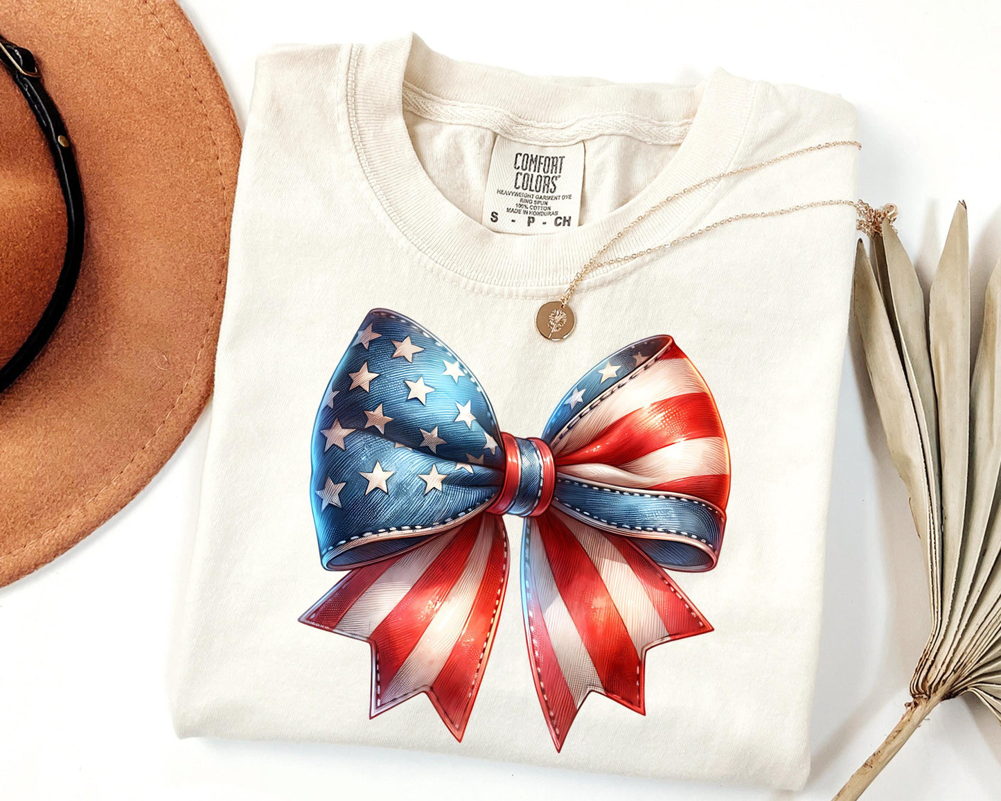 Comfort Color T-Shirt: Red, White & Blue Bow